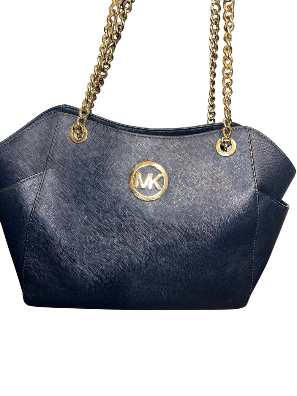 Michael Kors Navy Saffiano Leather Chain Shoulder Bag with Gold-Tone Hardware - Picture 2 of 5